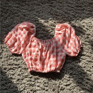 Pink Gingham Puff Sleeve Top